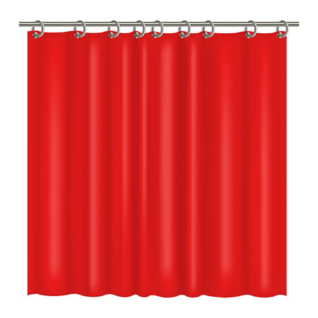 Realistic Detailed 3d Blank Red Shower Curtains Template Mockup Bathing Accessory for Home. Vector illustration of Curtainのイラスト素材