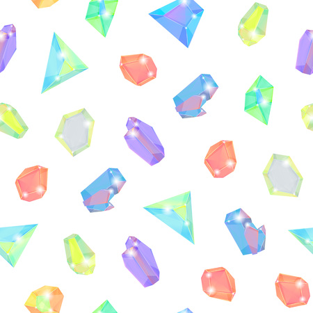 Realistic Detailed 3d Color Crystal Stone Seamless Pattern Background on a White Mineral Gems for Jewelry. Vector illustration of Gemstoneのイラスト素材