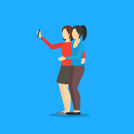 Cartoon Characters People Takes Selfie Concept Photography Scene Element Flat Design Style. Vector illustration of Friendのイラスト素材