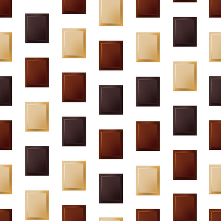 Realistic Detailed 3d Dark, White and Milk Chocolate Bar Seamless Pattern Background on a White. Vector illustration of Sweet Cocoa Tasty Delicious Dessertのイラスト素材