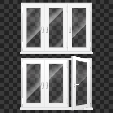 Realistic 3d Detailed White Plastic PVC Window Set. Vectorのイラスト素材