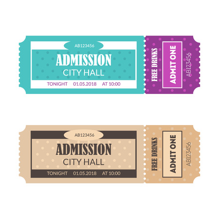 Cartoon Color Mockup Template Tickets Set Concept to Access in City Hall Element Flat Design Style. Vector illustrationのイラスト素材