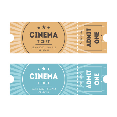 Cartoon Color Mockup Template Tickets Set Concept to Access in Cinema Element Flat Design Style. Vector illustrationのイラスト素材