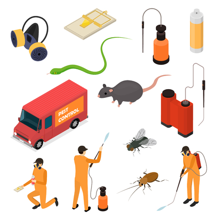 Pest Control Sign 3d Icon Set Isometric View. Vectorのイラスト素材