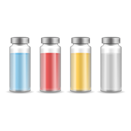 Realistic Detailed 3d Color Medical Ampoule with Aluminum Cap Set. Vectorのイラスト素材
