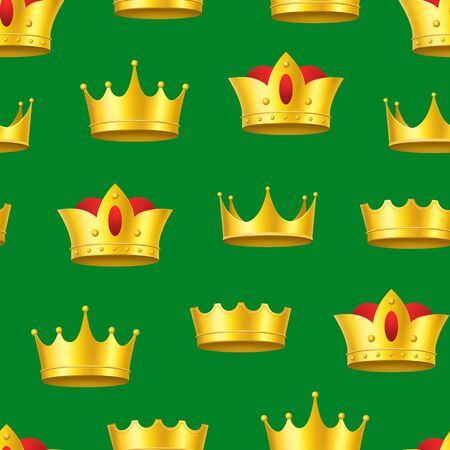 Realistic Detailed 3d Golden Crowns Seamless Pattern Background. Vectorのイラスト素材