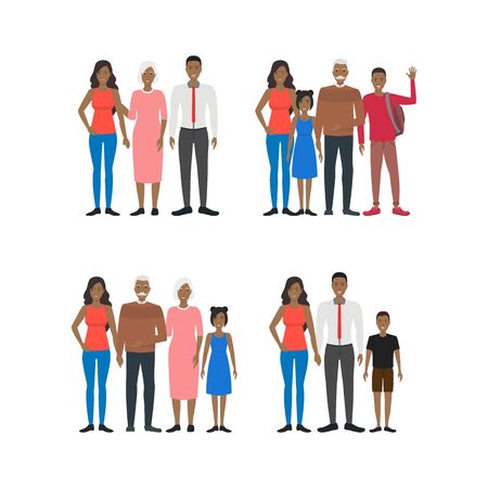 Cartoon Characters People African American Group Set. Vectorのイラスト素材