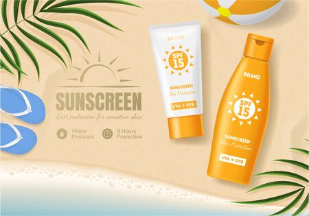Sunscreen Cosmetic Product Ad Concept Card Background. Vectorのイラスト素材