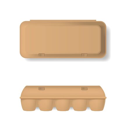 Realistic Detailed 3d Brown Blank Plastic Container for Eggs Template Mockup Set. Vectorのイラスト素材