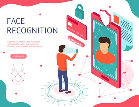 Face Recognition Concept 3d Isometric View. Vectorのイラスト素材