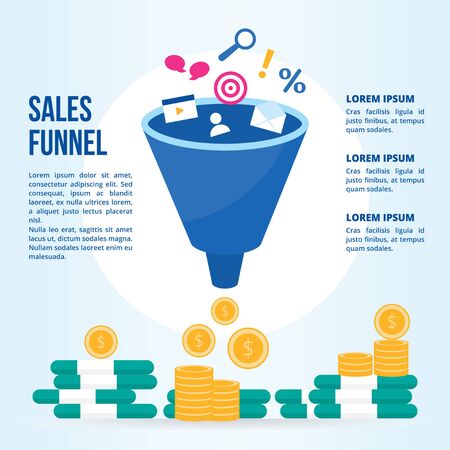 Cartoon Sales Funnel Concept Banner Card. Vectorのイラスト素材
