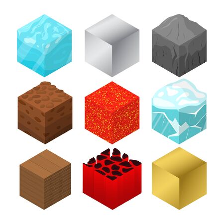 Mine Cubes Signs 3d Icon Set Isometric View. Vectorのイラスト素材