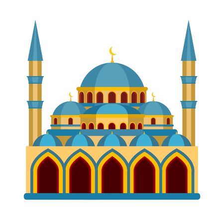 Cartoon Color Islamic Mosque Religious Building. Vectorのイラスト素材