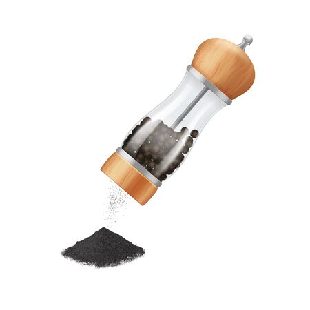 Realistic 3d Detailed Glass Pepper Mill with Peppercorns. Vectorのイラスト素材