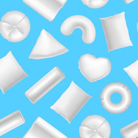 Realistic Detailed 3d White Blank Pillows Template Mockup Seamless Pattern Background. Vectorのイラスト素材