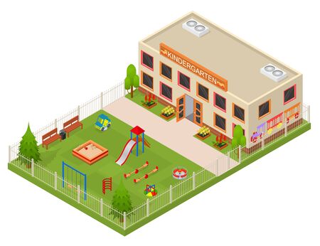 Kinder Garden Building Concept 3d Isometric View. Vectorのイラスト素材