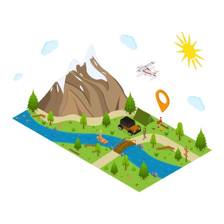 Hiking in a Park Concept 3d Isometric View. Vectorのイラスト素材