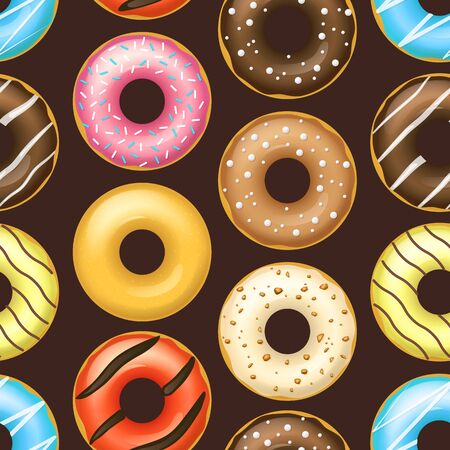 Realistic Detailed 3d Glazed Donuts Seamless Pattern Background. Vector ...