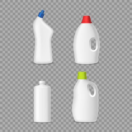 Realistic Detailed 3d White Blank Detergent Bottles Template Mockup Set. Vectorのイラスト素材