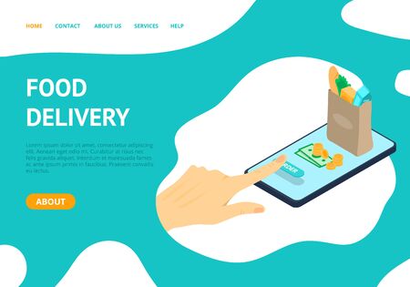 Delivery App Concept Card Landing Web Page Template. Vectorのイラスト素材