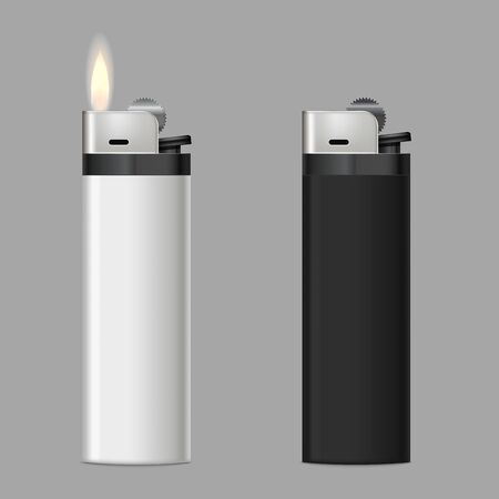 Realistic 3d Detailed Burning Lighters Set. Vectorのイラスト素材