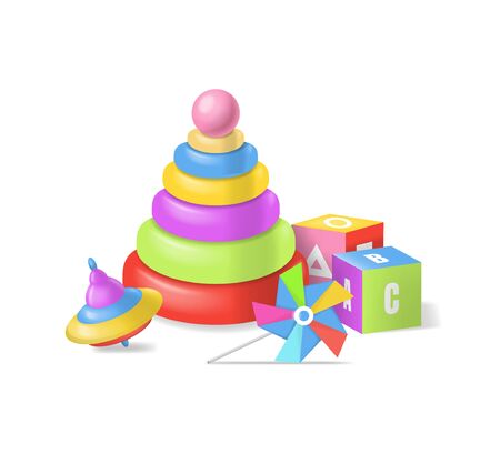 Realistic Detailed 3d Toys Baby Set. Vectorのイラスト素材