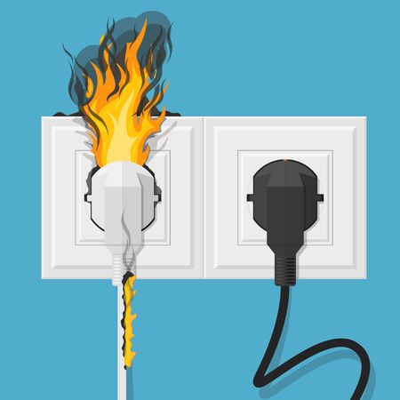 Cartoon Color Plug on Fire and Normal. Vectorのイラスト素材