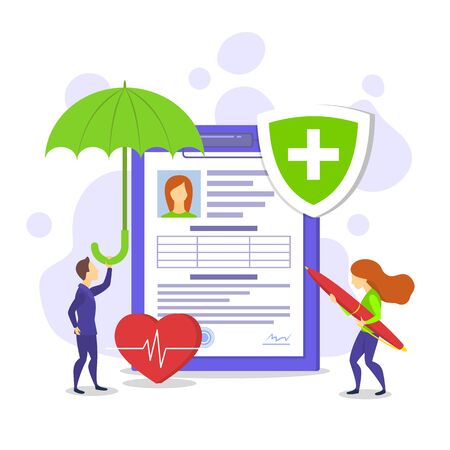 Cartoon Color Characters People and Health Insurance Concept. Vectorのイラスト素材