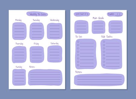 Weekly and Daily Planner Layout Template Paper Sheet. Vectorのイラスト素材