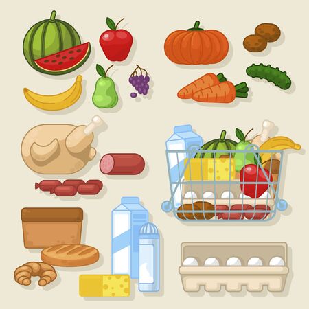 Cartoon Color Cooking Product Icon Set. Vectorのイラスト素材