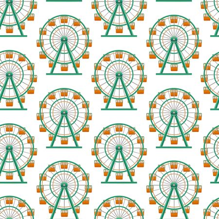 Realistic Detailed 3d Ferris Wheel Attraction Seamless Pattern Background. Vectorのイラスト素材