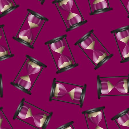 Realistic Detailed 3d Hourglass with Sand Inside Seamless Pattern Background. Vector