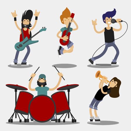 Cartoon Characters People Musicians Icon Set. Vectorのイラスト素材