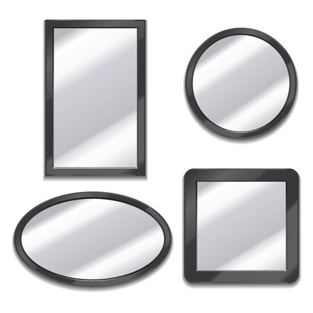 Realistic Detailed 3d Different Shape Mirrors Set. Vectorのイラスト素材