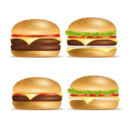 Realistic Detailed 3d Classic American Hamburger Set. Vectorのイラスト素材