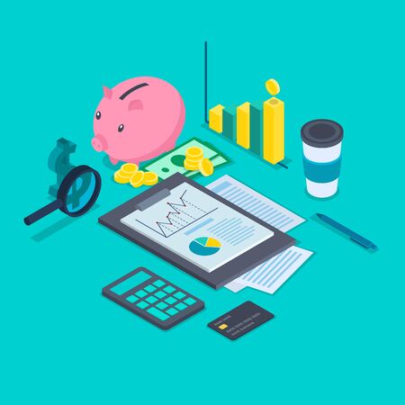 Color Accounting Concept 3d Isometric View. Vectorのイラスト素材