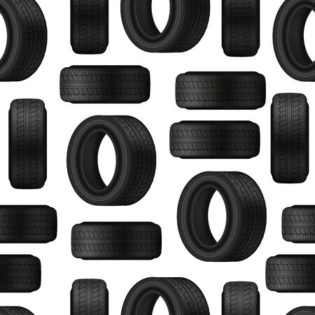 Realistic 3d Detailed Car Tires Seamless Pattern Background. Vectorのイラスト素材