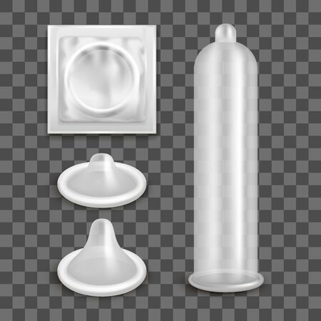 Realistic 3d Detailed Latex Condom Set. Vectorのイラスト素材