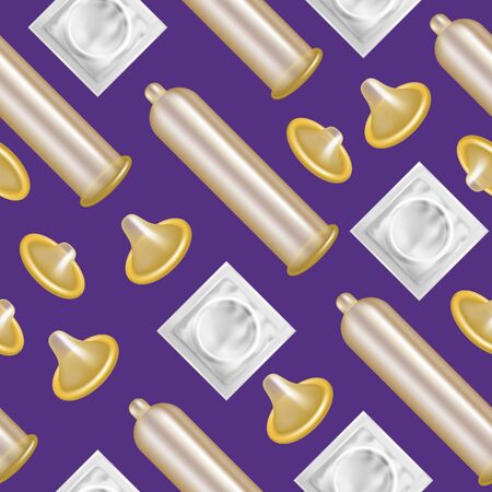 Realistic 3d Detailed Latex Condom Seamless Pattern Background. Vectorのイラスト素材
