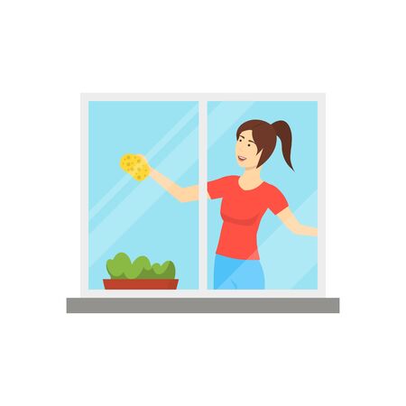 Cartoon Color Character Woman Housewife Concept. Vectorのイラスト素材