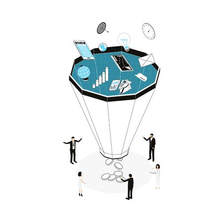 Sales Funnel Concept on a White Background with Elements Include of Mail, Watch, Globe, Bulb and Telephone. Vector illustrationのイラスト素材