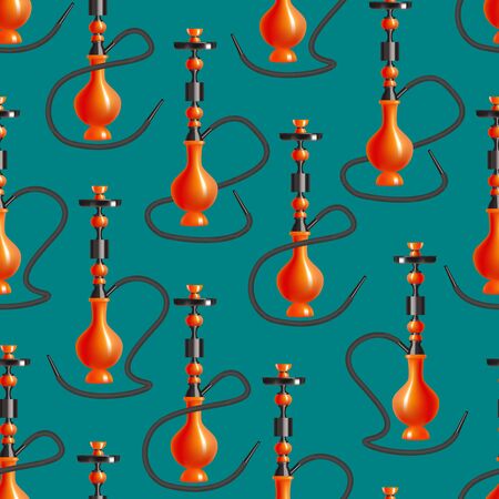 Realistic 3d Detailed Traditional Hookah with Smoking Pipe Seamless Pattern Background. Vector