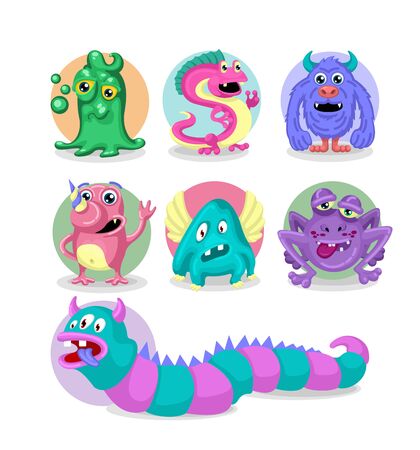 Cartoon Color Kids Toy Monster Icon Set. Vectorのイラスト素材