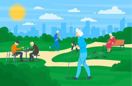 Cartoon Color Elderly Characters People Activities Concept. Vectorのイラスト素材
