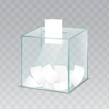 Realistic 3d Detailed Glass Ballot Box with Voting Paper. Vectorのイラスト素材