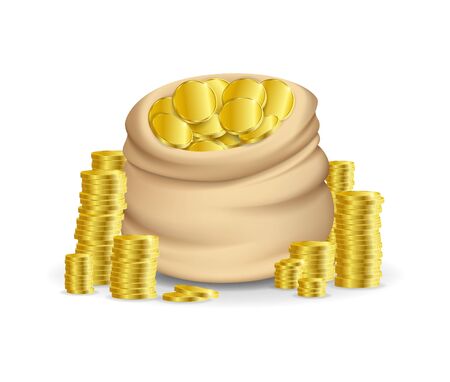 Realistic Detailed 3d Sack with Money Set. Vectorのイラスト素材