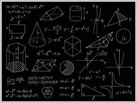Blackboard Mathematical with Thin Line Shapes and Inscriptions. Vector