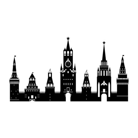 Cartoon Silhouette Black Kremlin Palace Russia Card Poster. Vectorのイラスト素材