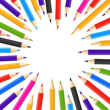 Realistic 3d Detailed Color Pencil Round Design Template. Vectorのイラスト素材
