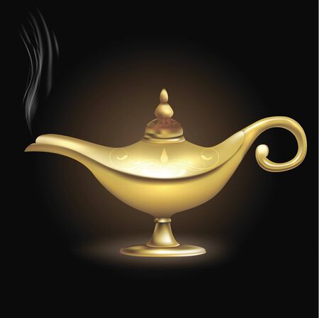 Realistic Detailed 3d Shiny Golden Magic Lamp. Vectorのイラスト素材